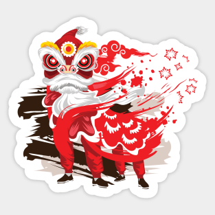 Chinese Red Lion Dancers Sticker